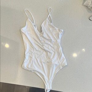 H&M White Bodysuit Wrap-Style V-Neck